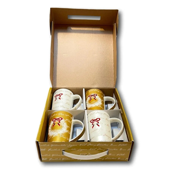 Maxwell Williams Christmas Wreath Mugs Box Set 4 Fine China Cups Coffee NEW - Picture 9 of 12